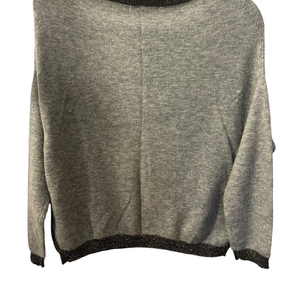 Maje Grey Pullover Sweater with Metallic Neck Detail - Picture 3 of 4